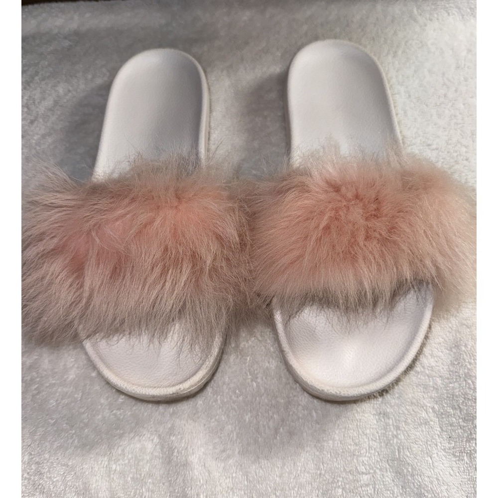 Ugg Sandals/ Slides Pink Lambs Wool Fur- ‎ US Womens Size 11/11.5 See Pics